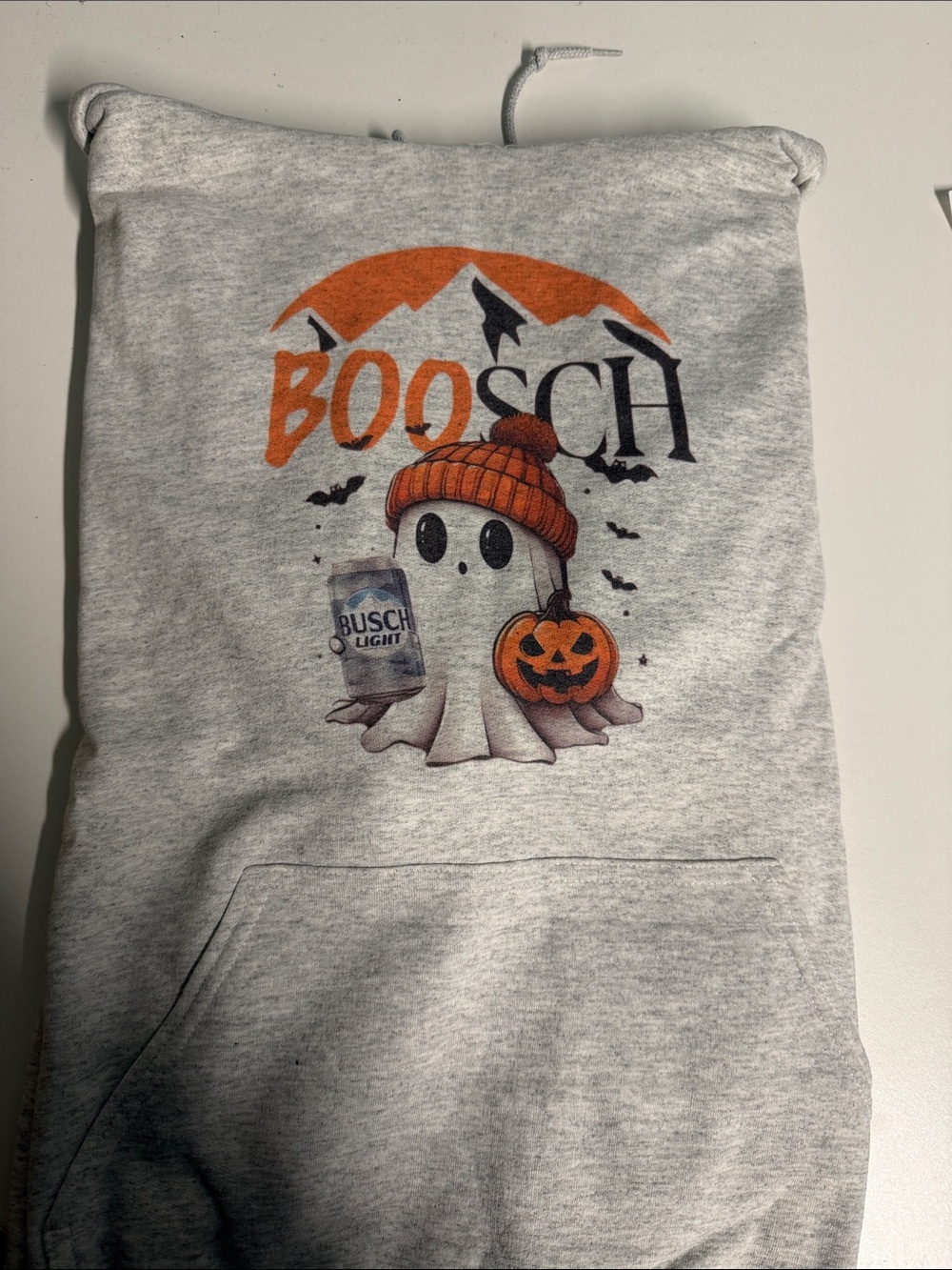 Boo-sch Ghost Halloween Pullover Hoodie - Gray & Orange